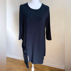 Sympli Tunic Navy size 10 Asymetrical Lagenlook Handkerchief Hem Bohemian Lagom